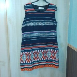 Giorgio Italy XXL Sheath Shift Dress Linen Blend Aztec Design